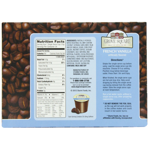 Grove Square Cappuccino French Vanilla 24-Count Single Serve Cup for Keurig K-Cup Brewers